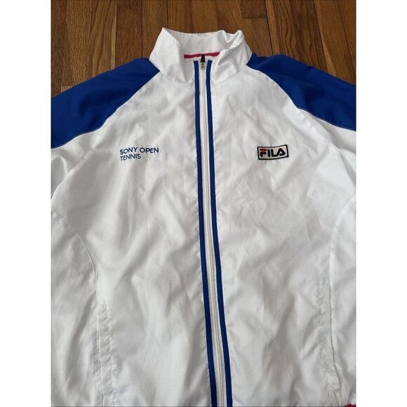 FILA Spellout Men's SONY Open Tennis White Full Zip Jacket Mesh Lined Size XL - Picture 3 of 6